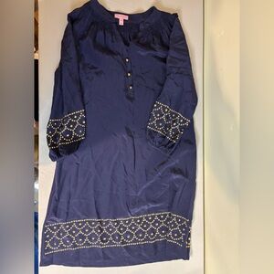 LILLY PULITZER bright navy silk gold studded Perla dress
